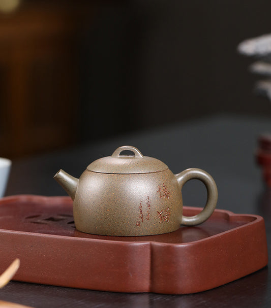 Handcrafted Original Design Jiangpo Teapot Chinese Yixing Zisha Purple Mud Teapot Artwork Grey Teapot