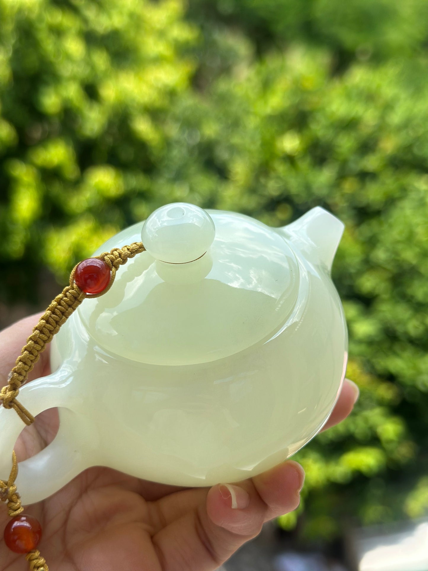 Handcrafted Chinese Xiuyu Authentic Jade Xishi Shape Teapot Unique Artwork Jade Teaware