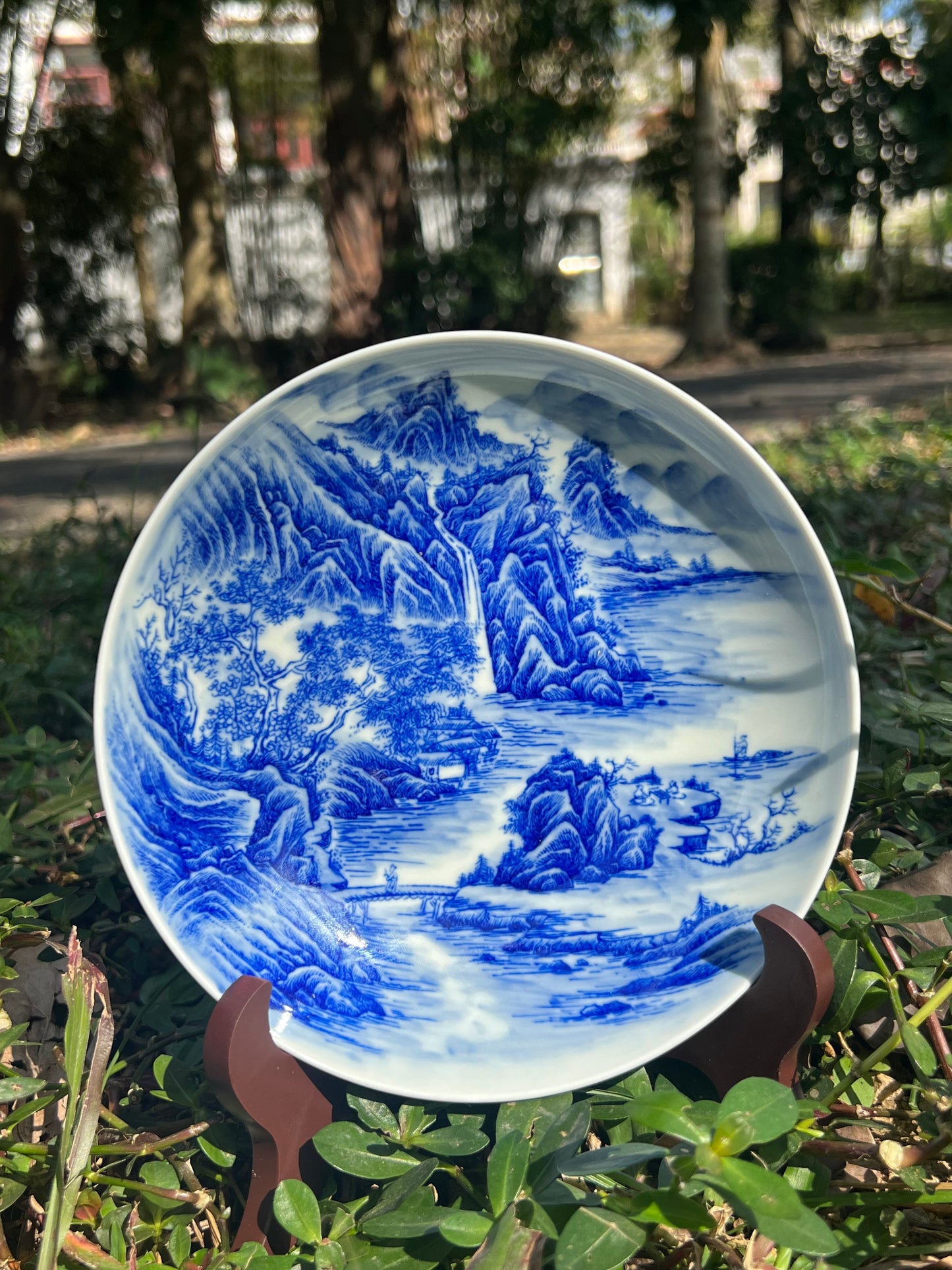 Chinese Handpainted Chinese Landscape Blue and White Porcelain Tea tray Jingdezhen Tea Boat Master Pottery Artwork