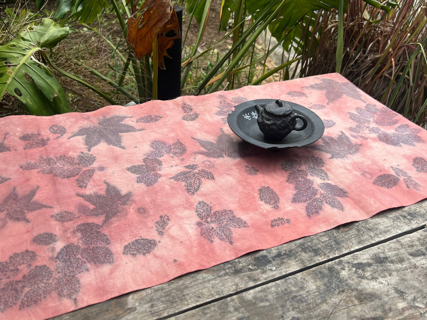 Hand Dyed Pink Tea Table Cloth Natura Plant Dyed Cotton Tea Mat Chabu Chaxi