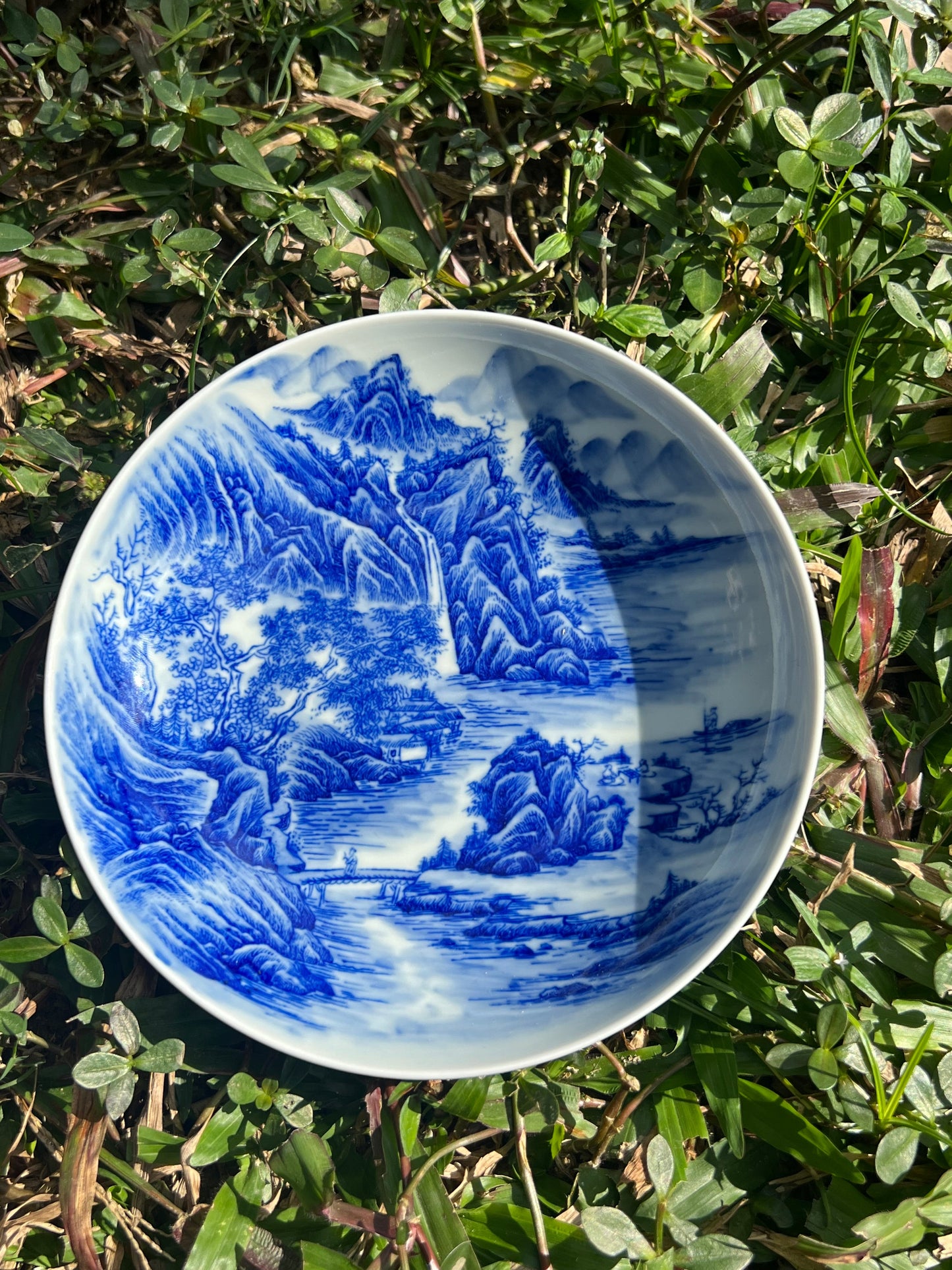 Chinese Handpainted Chinese Landscape Blue and White Porcelain Tea tray Jingdezhen Tea Boat Master Pottery Artwork