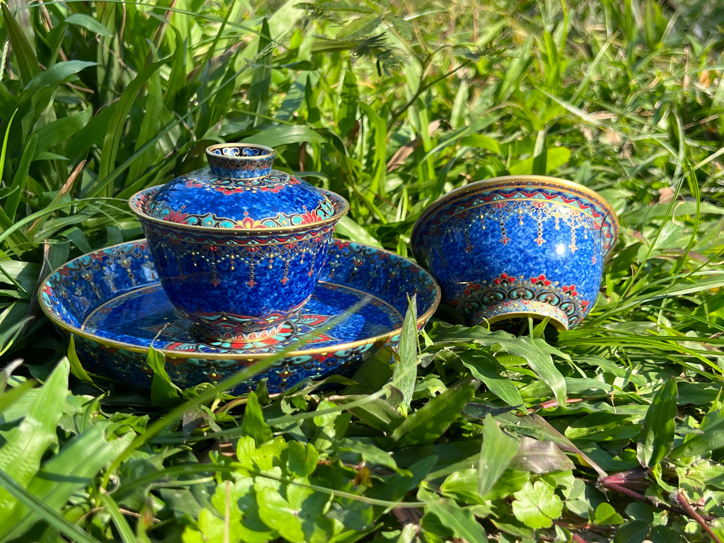 Handcrafted Chinese Hand Painted Chinese Sprinkled Blue Glazed Gaiwan Jingdezhen Mster Ceramic Artwork