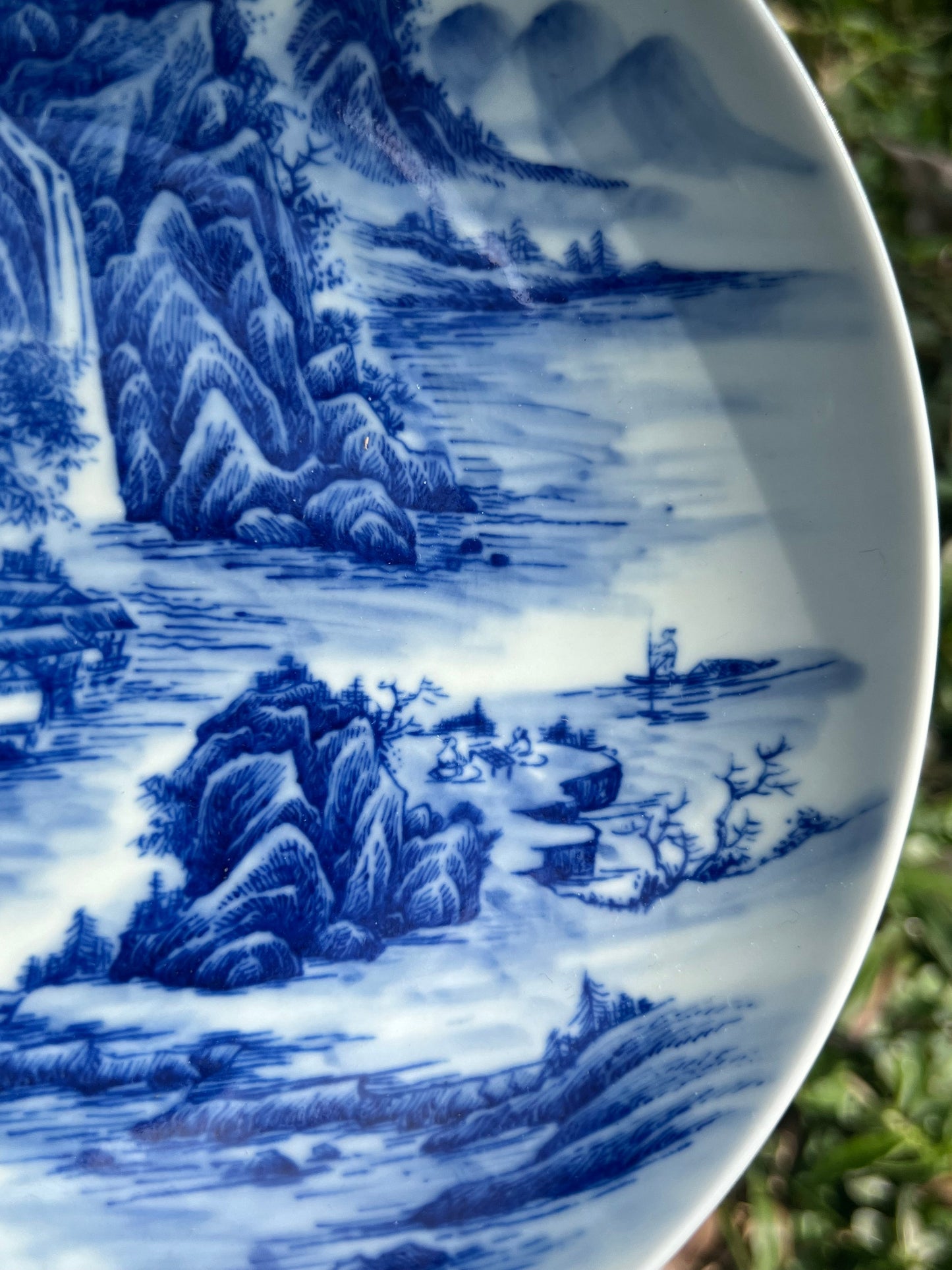 Chinese Handpainted Chinese Landscape Blue and White Porcelain Tea tray Jingdezhen Tea Boat Master Pottery Artwork