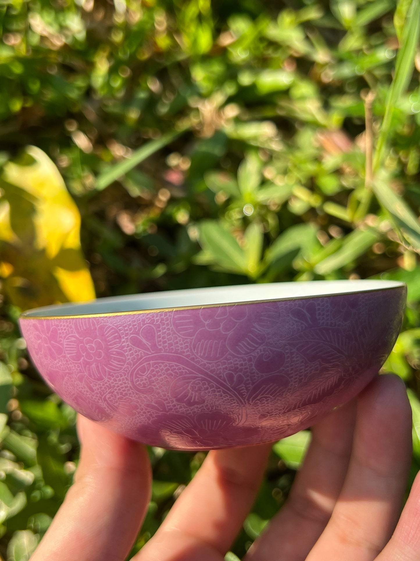 Hand Painted Pahua Chinese Butterfly Teacup Jingdezhen Master Ceramic Artwork Purple Base