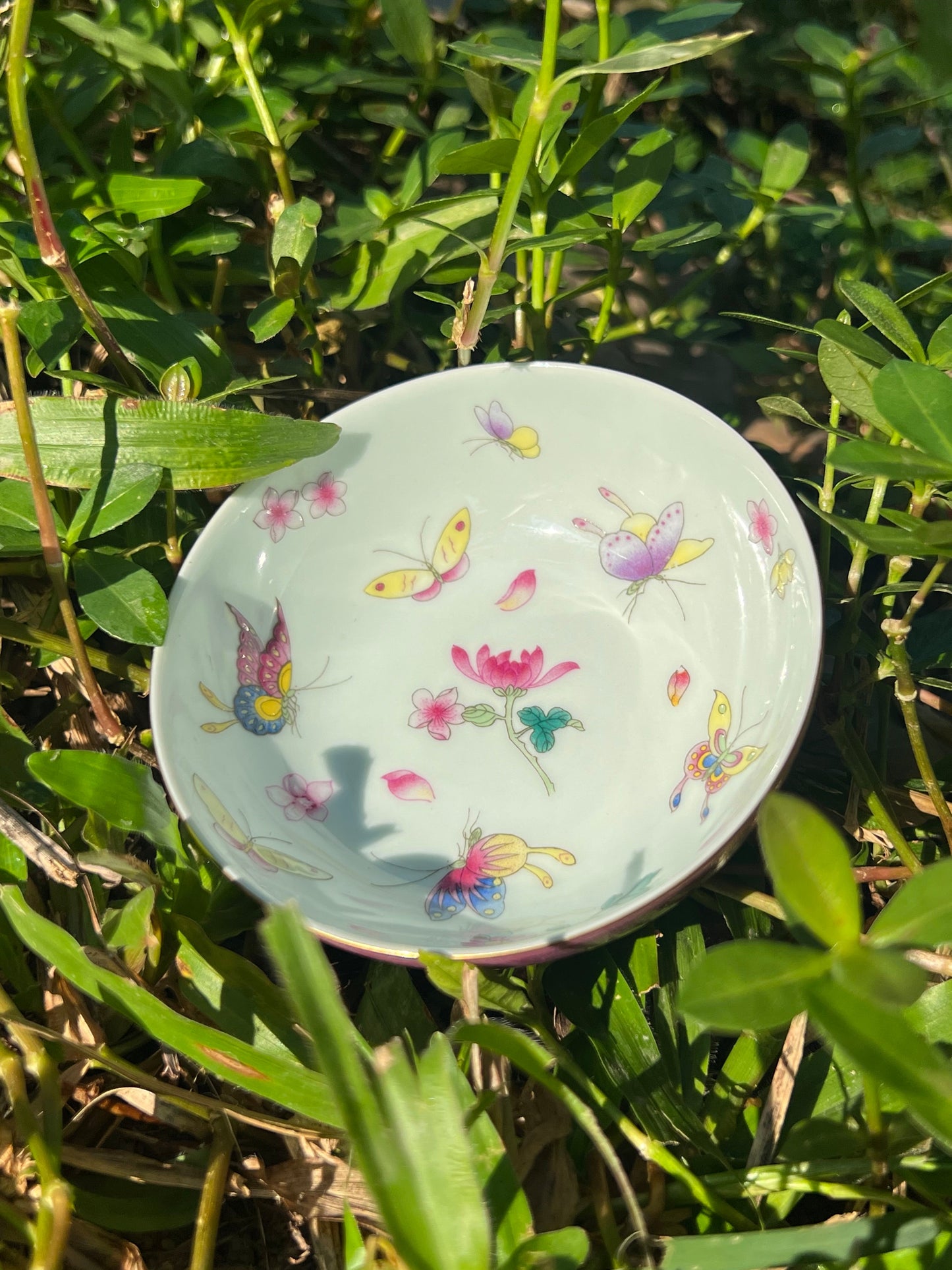 Hand Painted Pahua Chinese Butterfly Teacup Jingdezhen Master Ceramic Artwork Purple Base