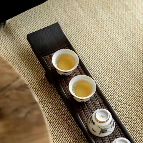 Paulownia Cup Holder Bamboo Tea Coaster Handwoven Tea Cup Tray Retro High Tea Table Dry Brewing Table Kung Fu Tea Set