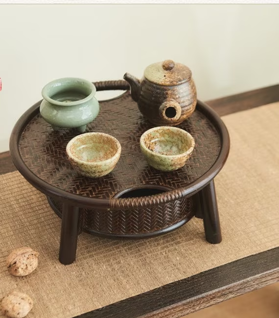 This is a bamboo weaving storage tea table.this is a black tea table 