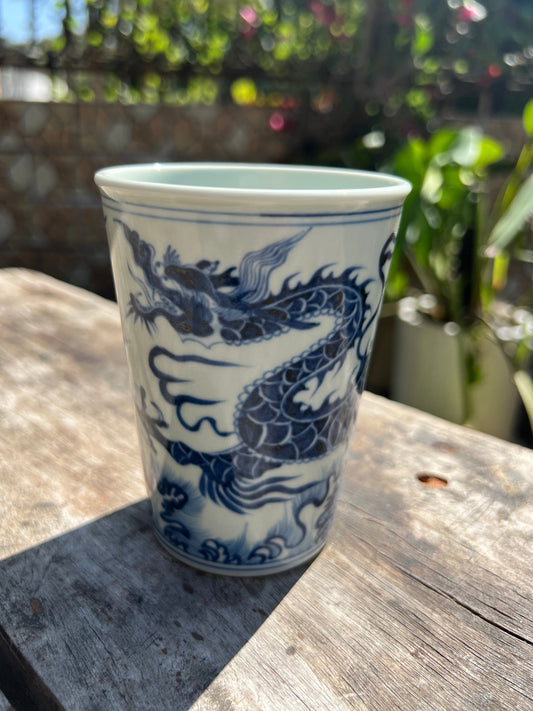 Handcrafted Jingdezhen Teacup Chinese Dragon Mug  White Blue Porcelain Fine China Cup