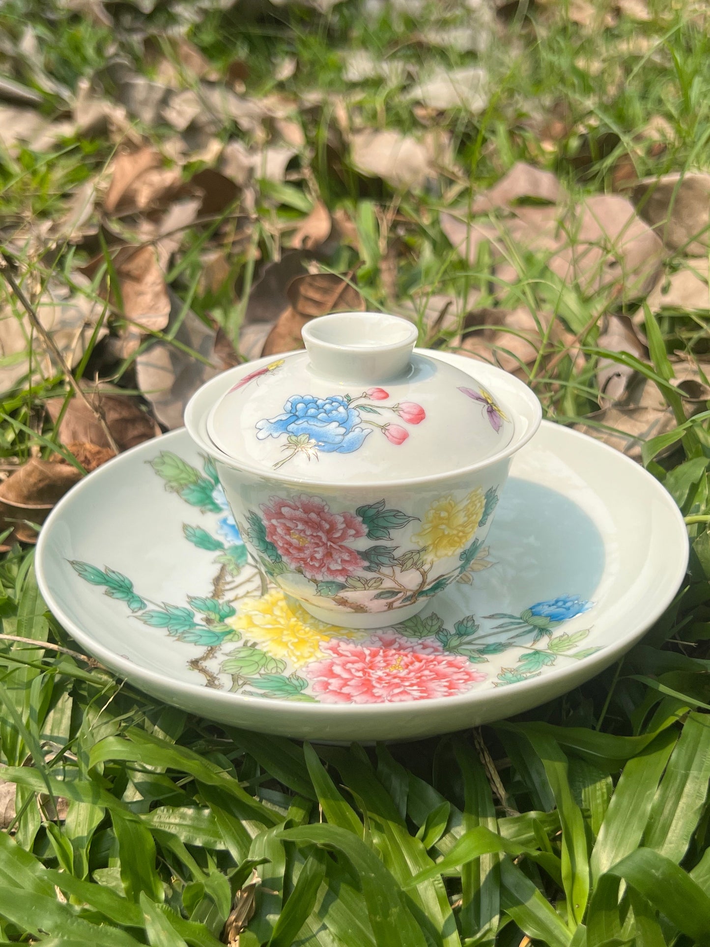Handpainted Chinese Famille Rose Fencai Peony Flower Pattern Jingdezhen Master Tea Set