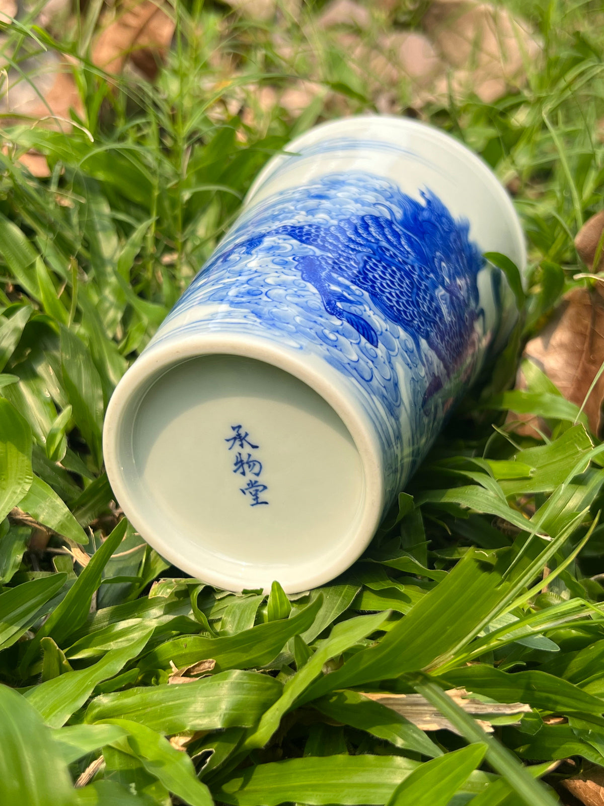 Handpainted Jingdezhen Teacup Chinese Qilin Kirin White Blue Porcelain Fine China Cup