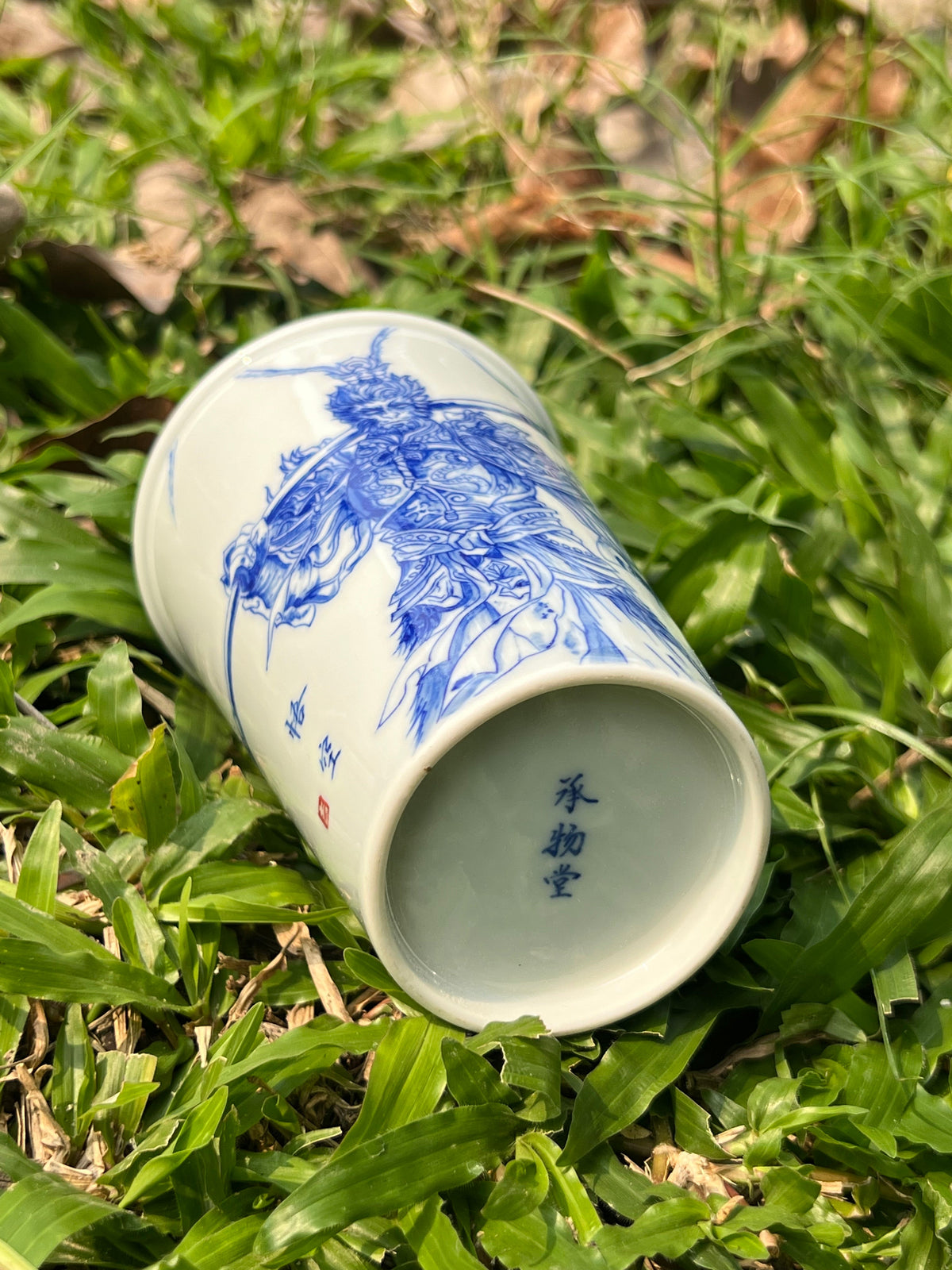 Handpainted Jingdezhen Teacup Chinese Wukong Monkey King White Blue Porcelain Fine China Cup
