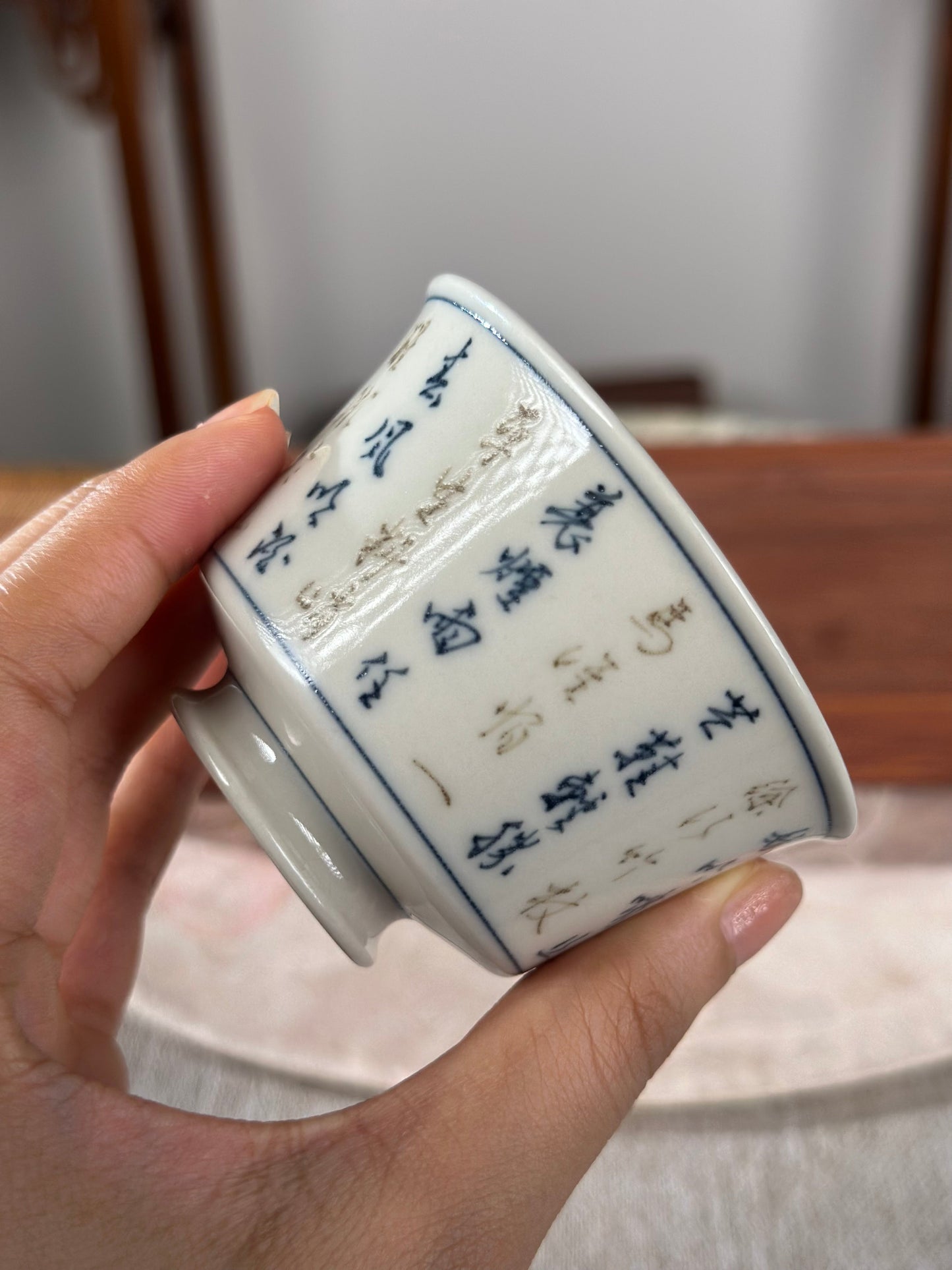 Handpainted Calligraphy Chinese Luxious Blue White Porcelain Underglaze Gold Youlijin Gaiwan Set Artwork Teacup