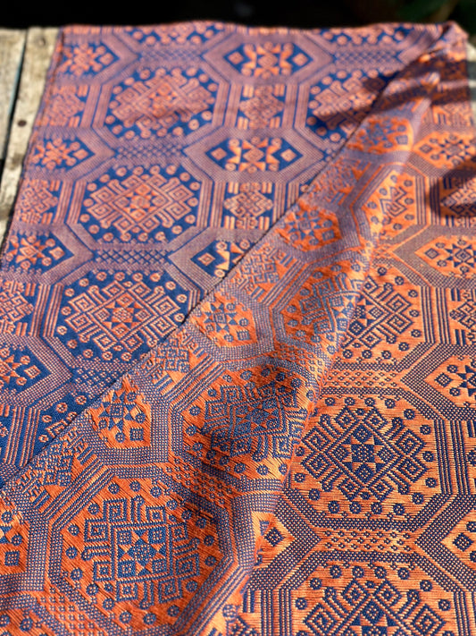 High-end Handcrafted Python Dragon Pattern Chinese Blue Orange Zhuang Brocade Silk Cloth Scarf Tea Table Cloth