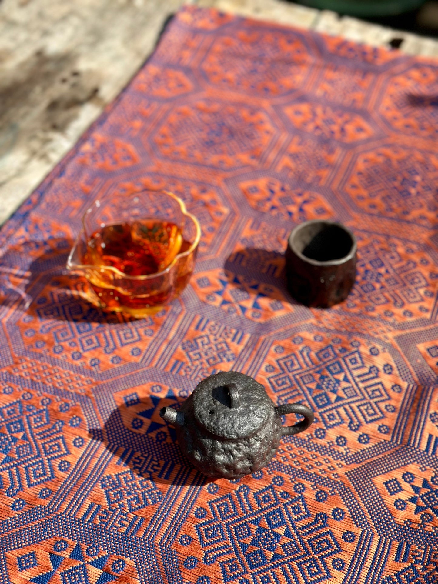 High-end Handcrafted Python Dragon Pattern Chinese Blue Orange Zhuang Brocade Silk Cloth Scarf Tea Table Cloth