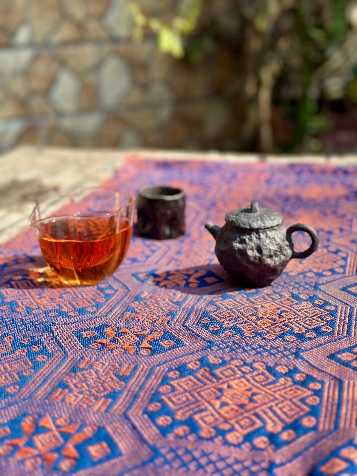 High-end Handcrafted Python Dragon Pattern Chinese Blue Orange Zhuang Brocade Silk Cloth Scarf Tea Table Cloth