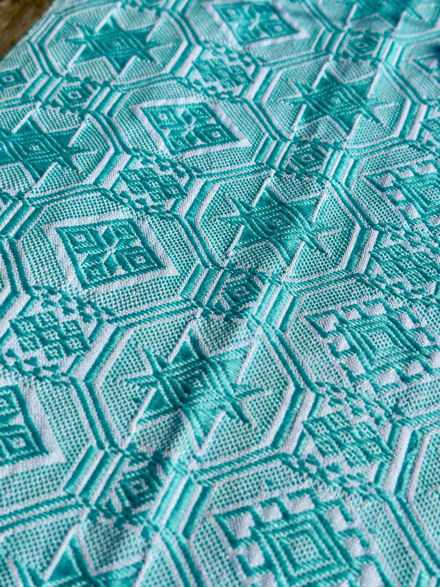 High-end Handcrafted Anise Pattern Chinese Glacier Blue Pattern Zhuang Brocade Silk Cloth Scarf Tea Table Cloth