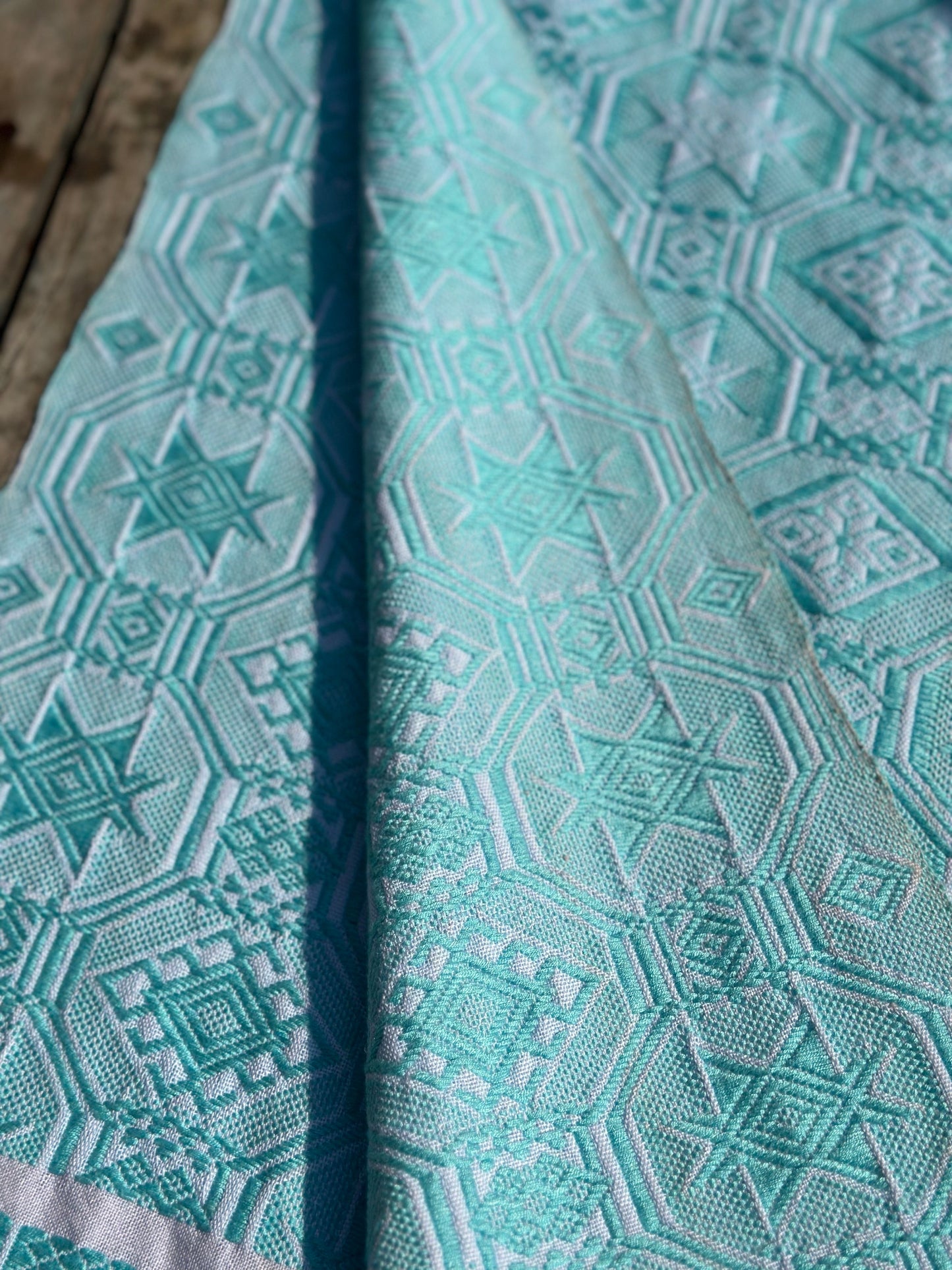 High-end Handcrafted Anise Pattern Chinese Glacier Blue Pattern Zhuang Brocade Silk Cloth Scarf Tea Table Cloth