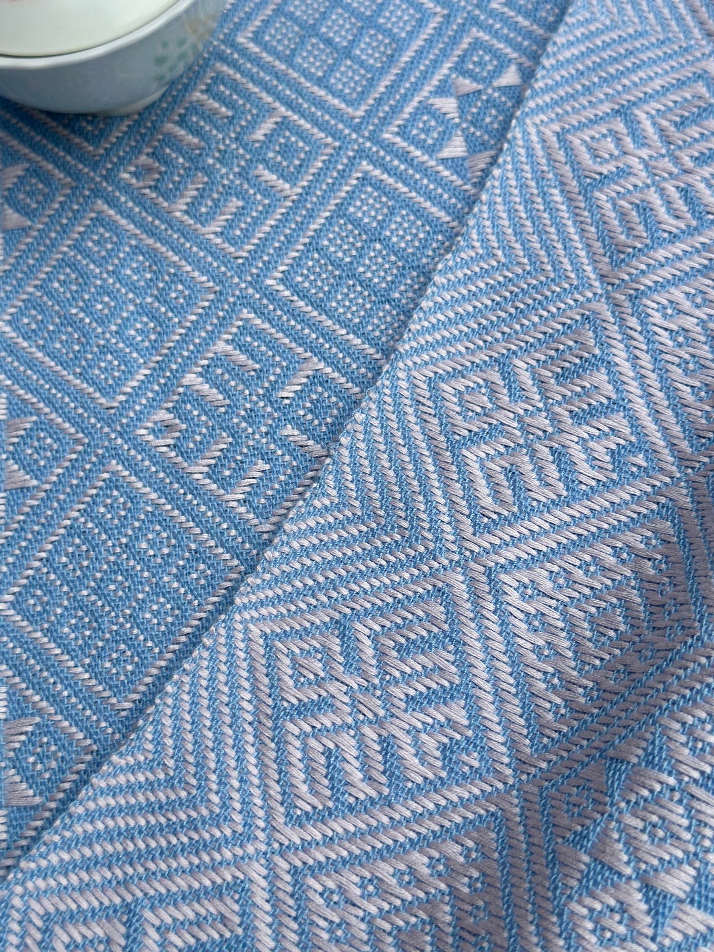 High-end Handcrafted  Swallow Field Anise Pattern Chinese Blue white Zhuang Brocade Silk Cloth Scarf Tea Table Cloth