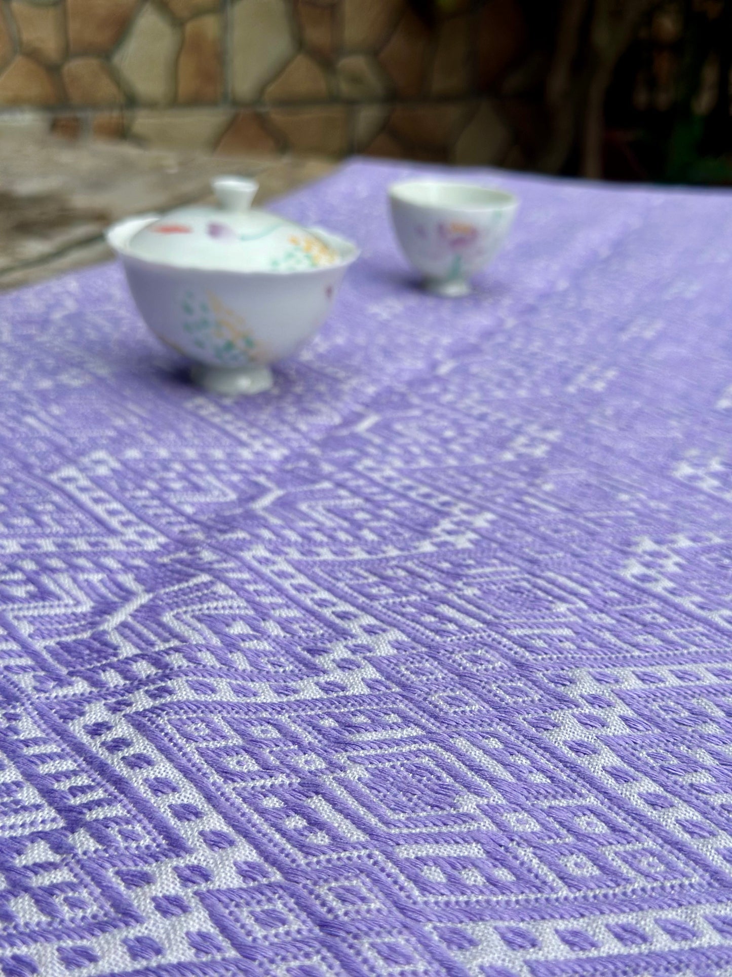 High-end Handcrafted Butterfly Field Pattern Chinese Purple White Zhuang Brocade Silk Cloth Scarf Tea Table Cloth