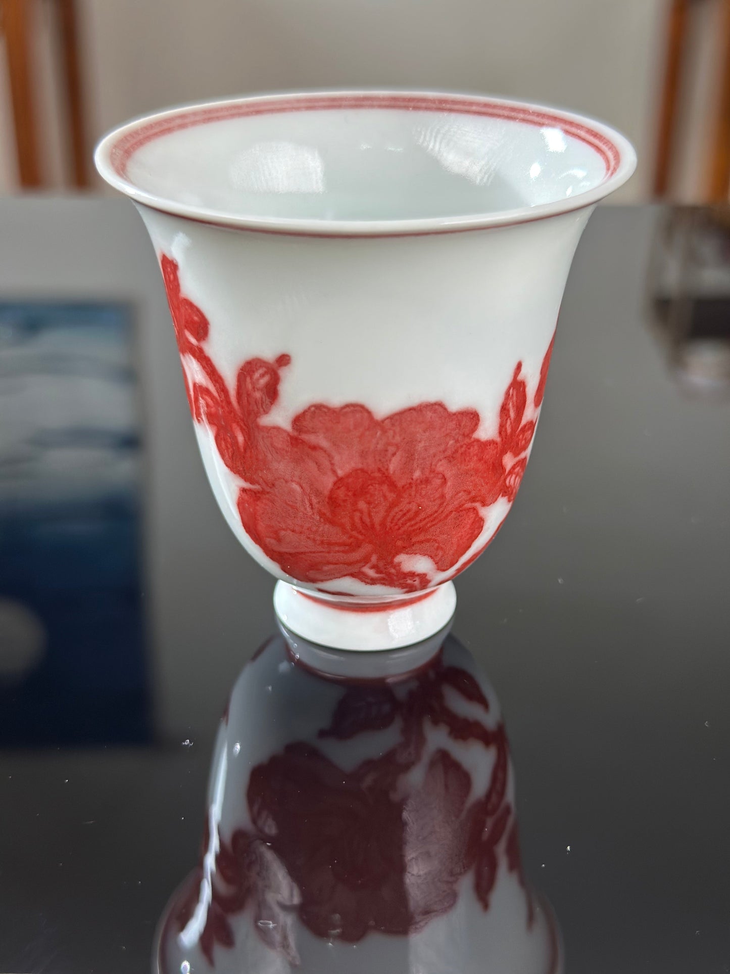 Handpainted Chinese  Underglaze Red Youlihong Porcelain Jingdezhen Traditional Lotus with Twined Stem Pattern Teacup
