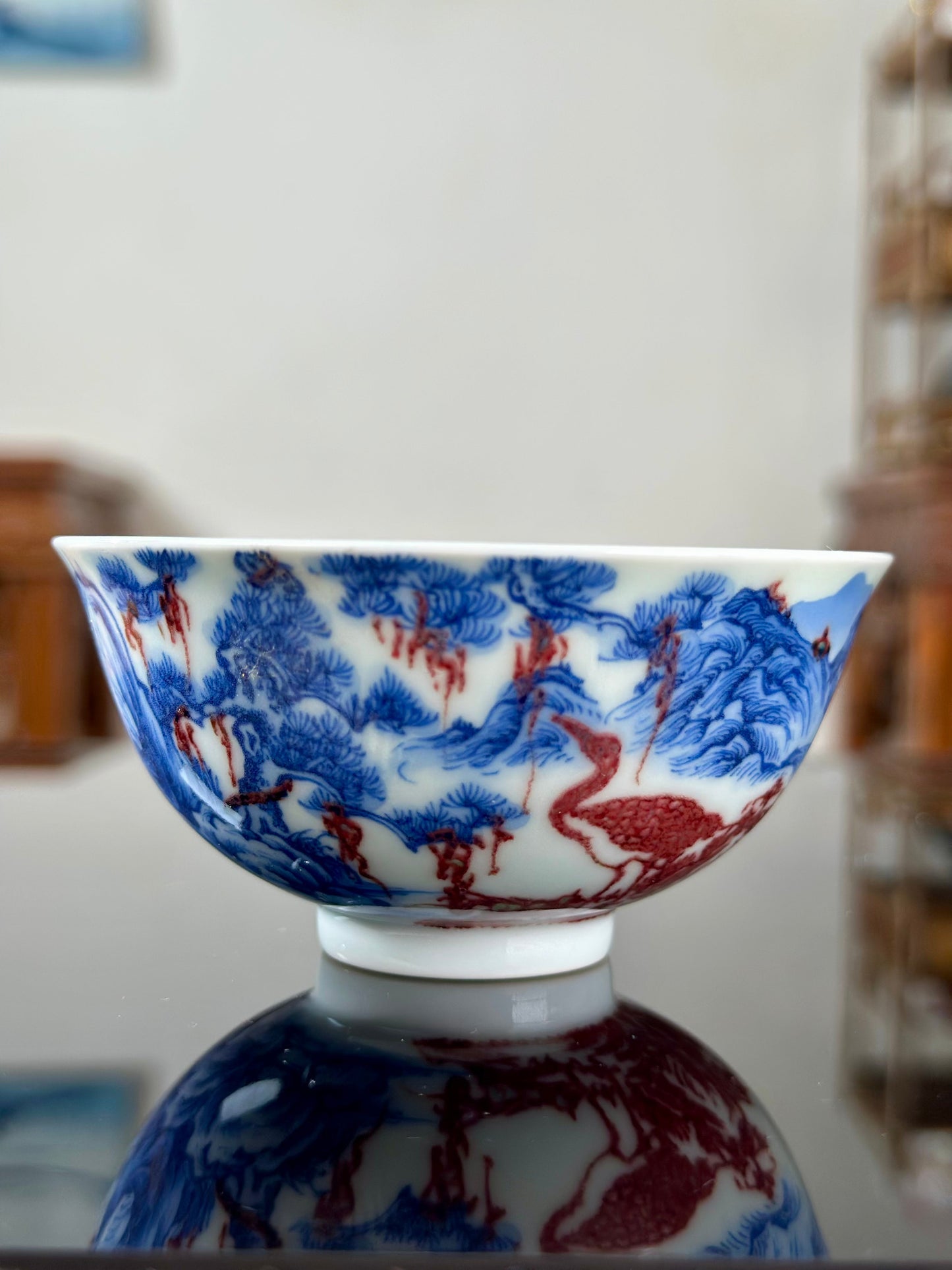 Hand Painted Chinese Landscape Blue and White Porcelain Underglaze Red Porecelain Teacup Jingdezhen Master Ceramic Artwork