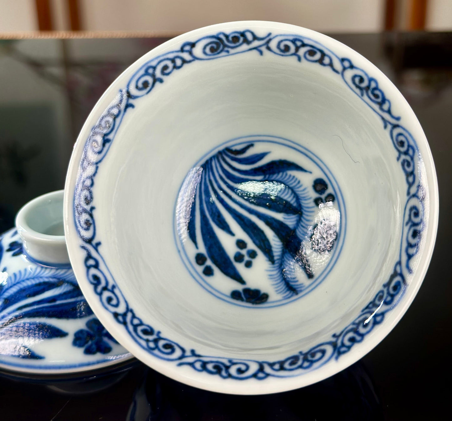 Handpainted Chinese Traditional Fish and Alga Pattern Blue White Porcelain Teapot Jingdezhen Gaiwan