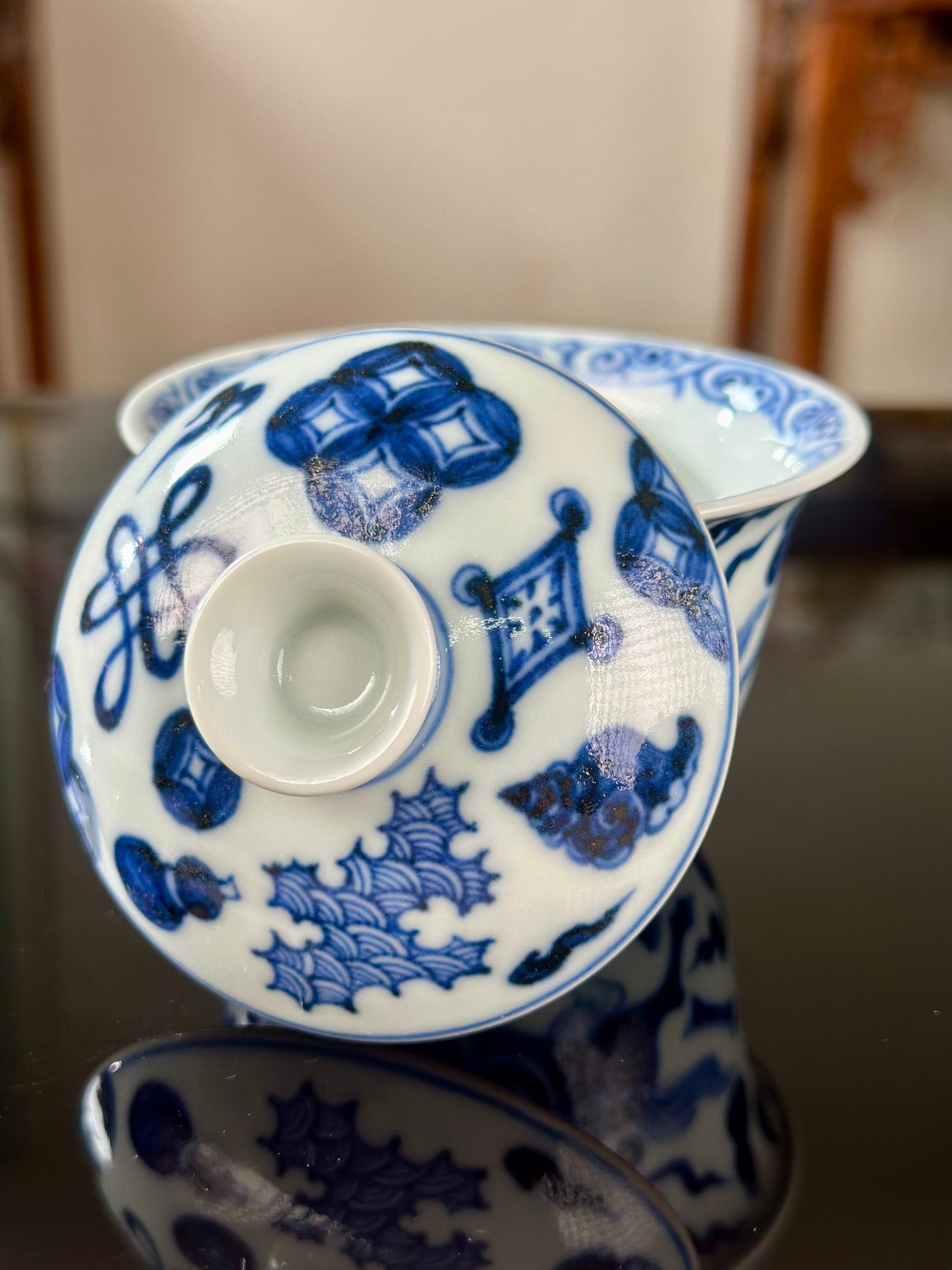 Handpainted Chinese Horse Pattern Blue White Porcelain Jingdezhen Gaiwan Teapot