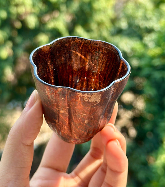 Handcrafted Traditional Chinese Lacquer Ware Glass Hign-end Flower Shape Teacup