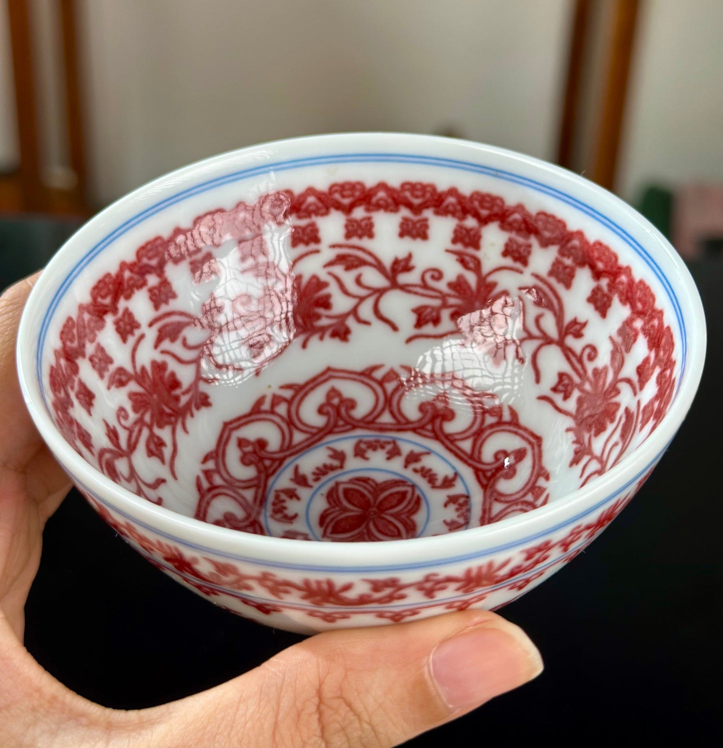 Handpainted Chinese  Underglaze Red Youlihong Porcelain Jingdezhen Traditional Covert Eight Immortals Anbaxian Pattern Teacup
