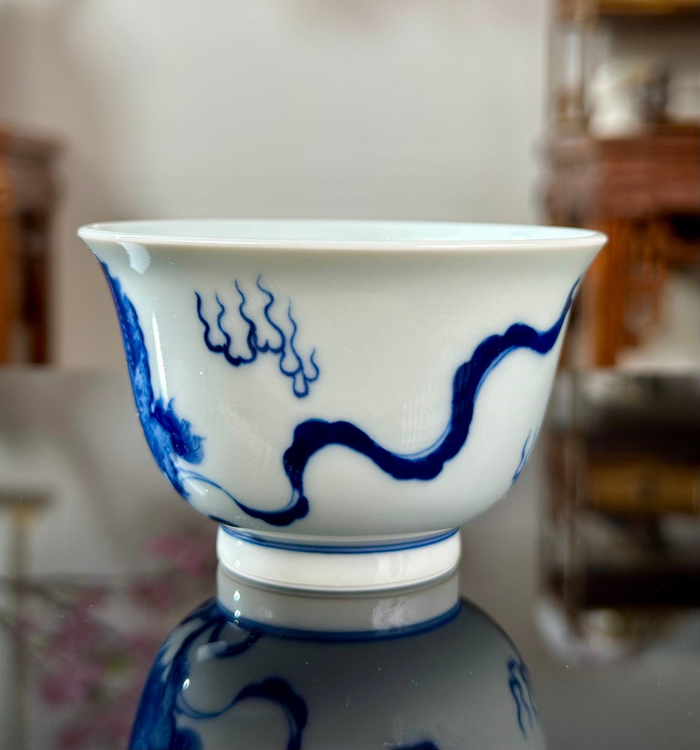 Handpainted Chinese Lion Pattern Blue White Porcelain Jingdezhen Gaiwan Teapot