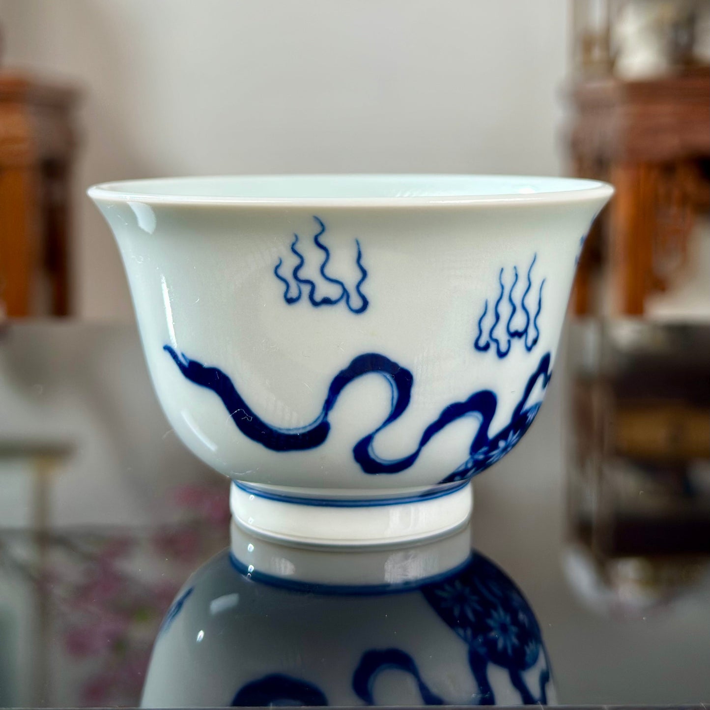 Handpainted Chinese Lion Pattern Blue White Porcelain Jingdezhen Gaiwan Teapot