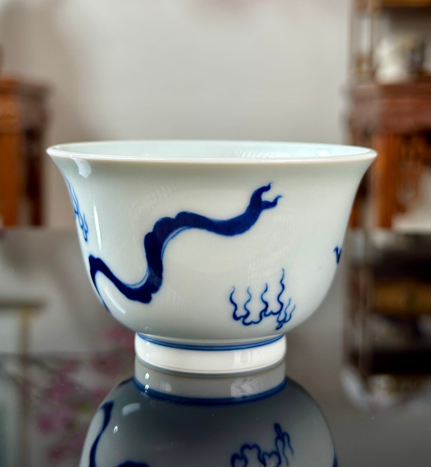 Handpainted Chinese Lion Pattern Blue White Porcelain Jingdezhen Gaiwan Teapot