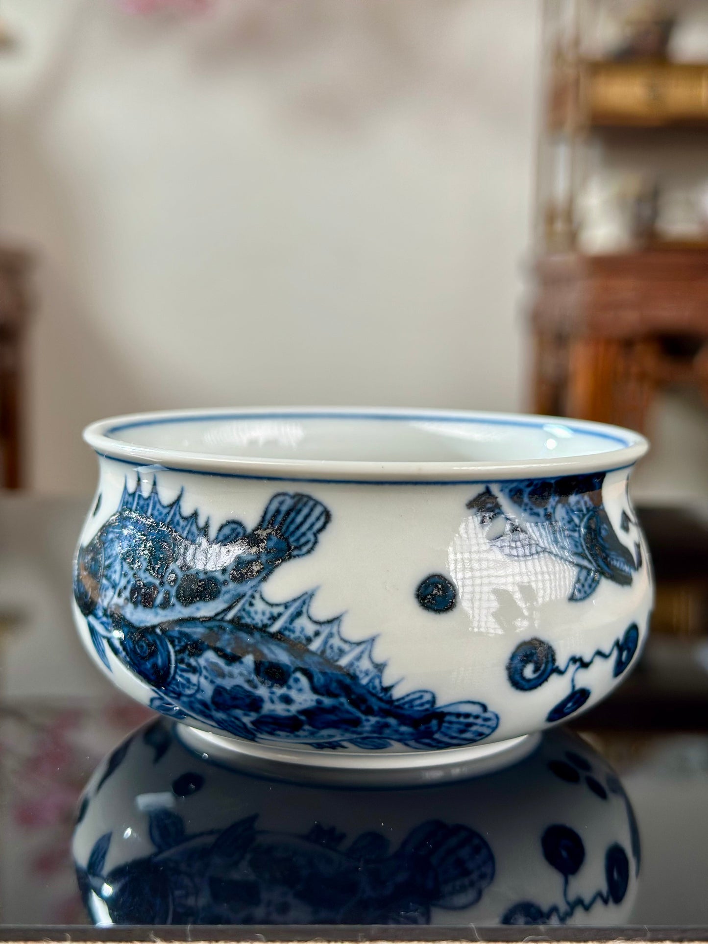 Handpainted Chinese Traditional Fish Imitating Yuan Dynasty Style Blue White Porcelain Teapot Jingdezhen Gaiwan
