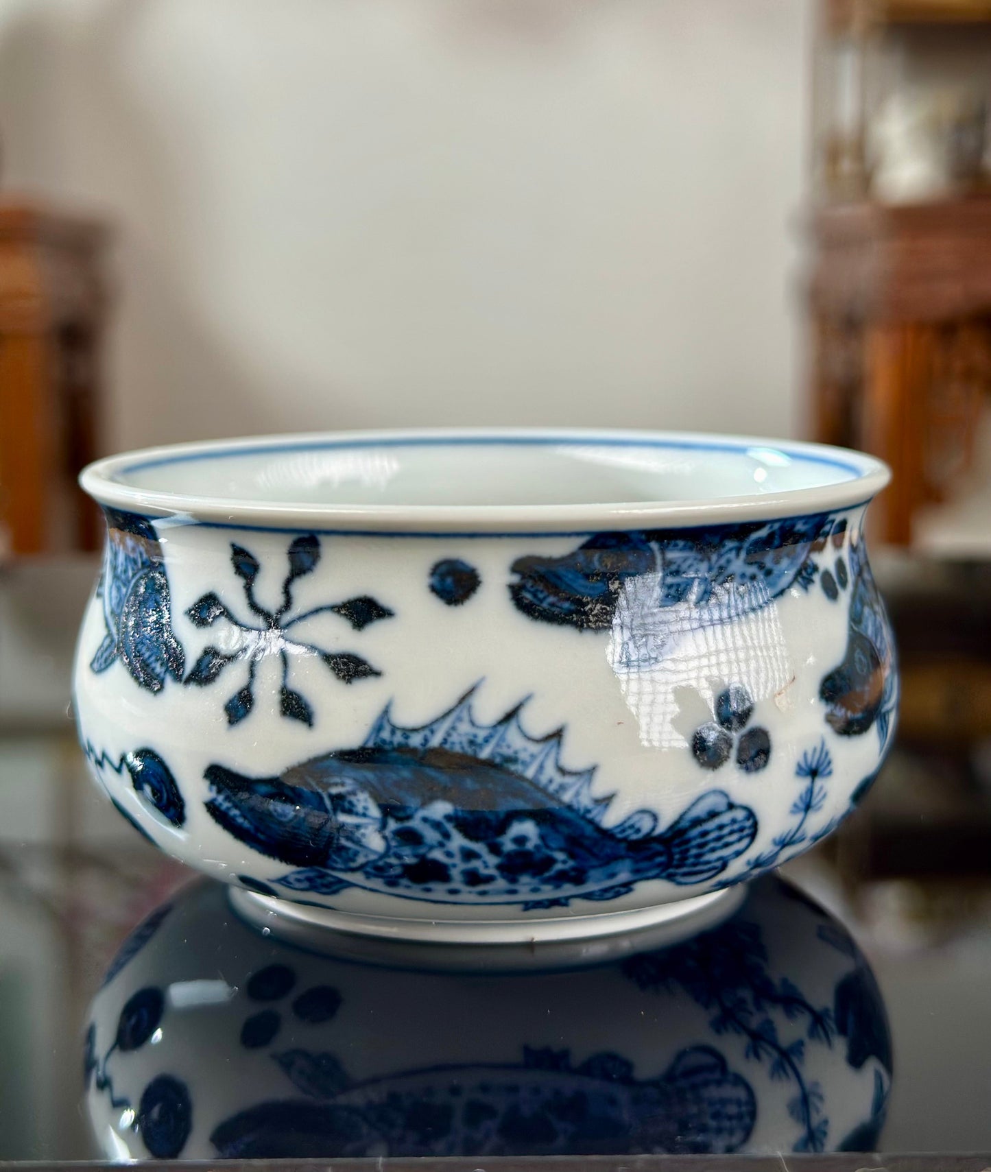 Handpainted Chinese Traditional Fish Imitating Yuan Dynasty Style Blue White Porcelain Teapot Jingdezhen Gaiwan