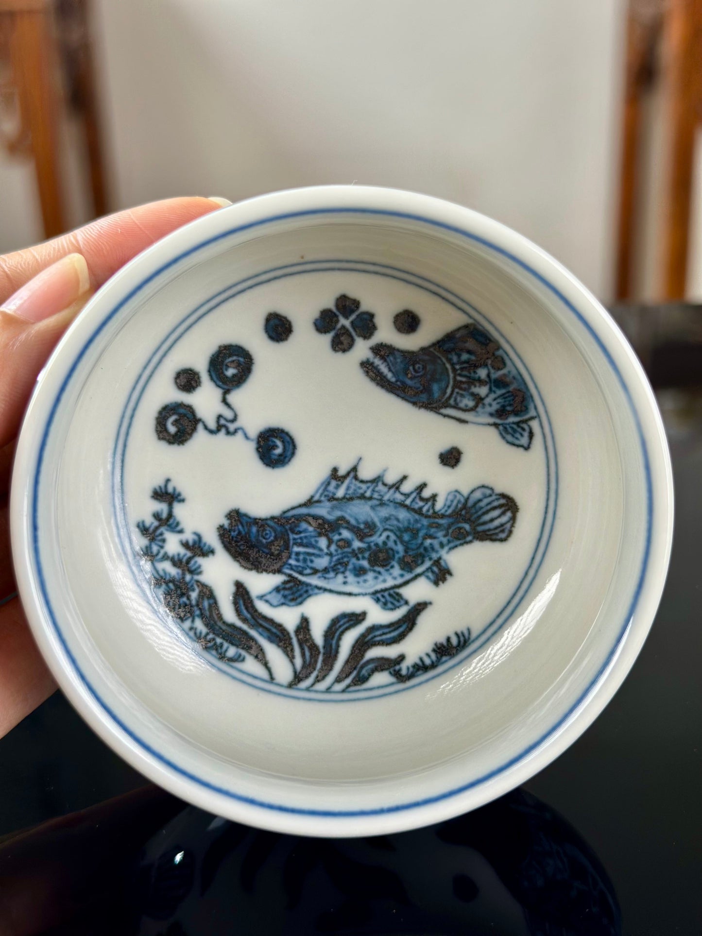 Handpainted Chinese Traditional Fish Imitating Yuan Dynasty Style Blue White Porcelain Teapot Jingdezhen Gaiwan