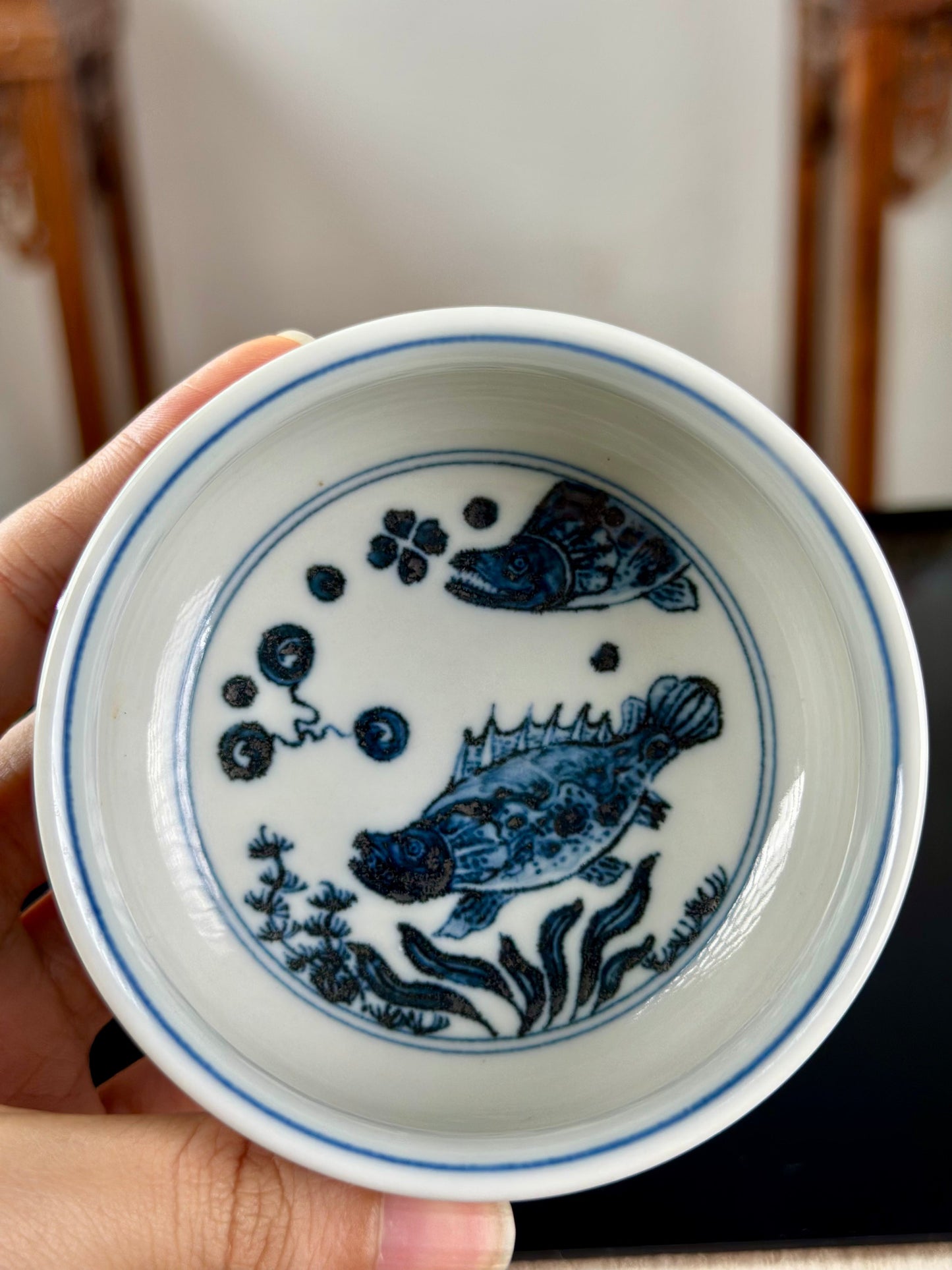 Handpainted Chinese Traditional Fish Imitating Yuan Dynasty Style Blue White Porcelain Teapot Jingdezhen Gaiwan
