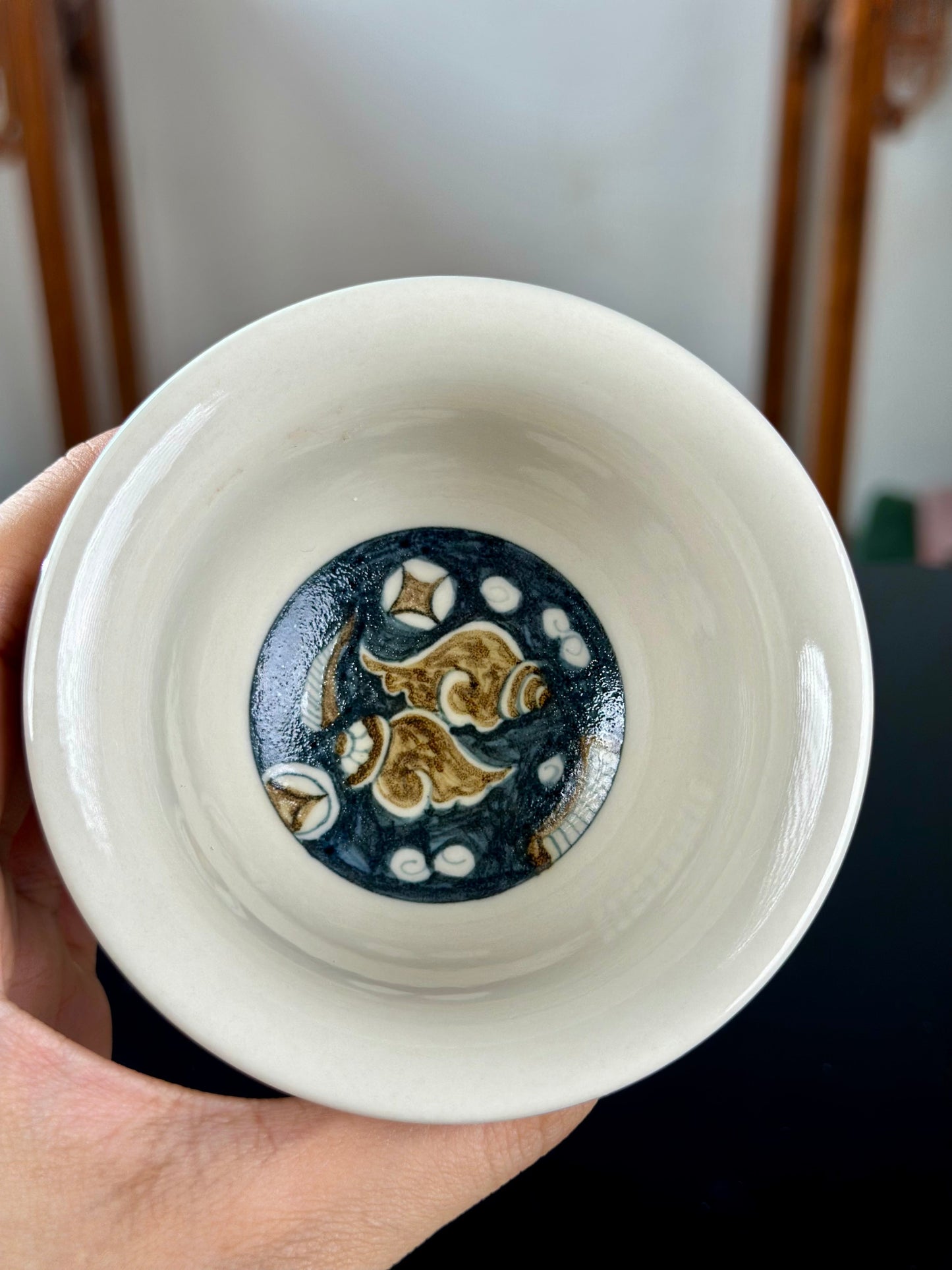 Handpainted Chinese Luxious Blue White Porcelain Underglaze Gold Youlijin Classic Varied Treasure Rabbit Pattern Artwork Gaiwan Teapot