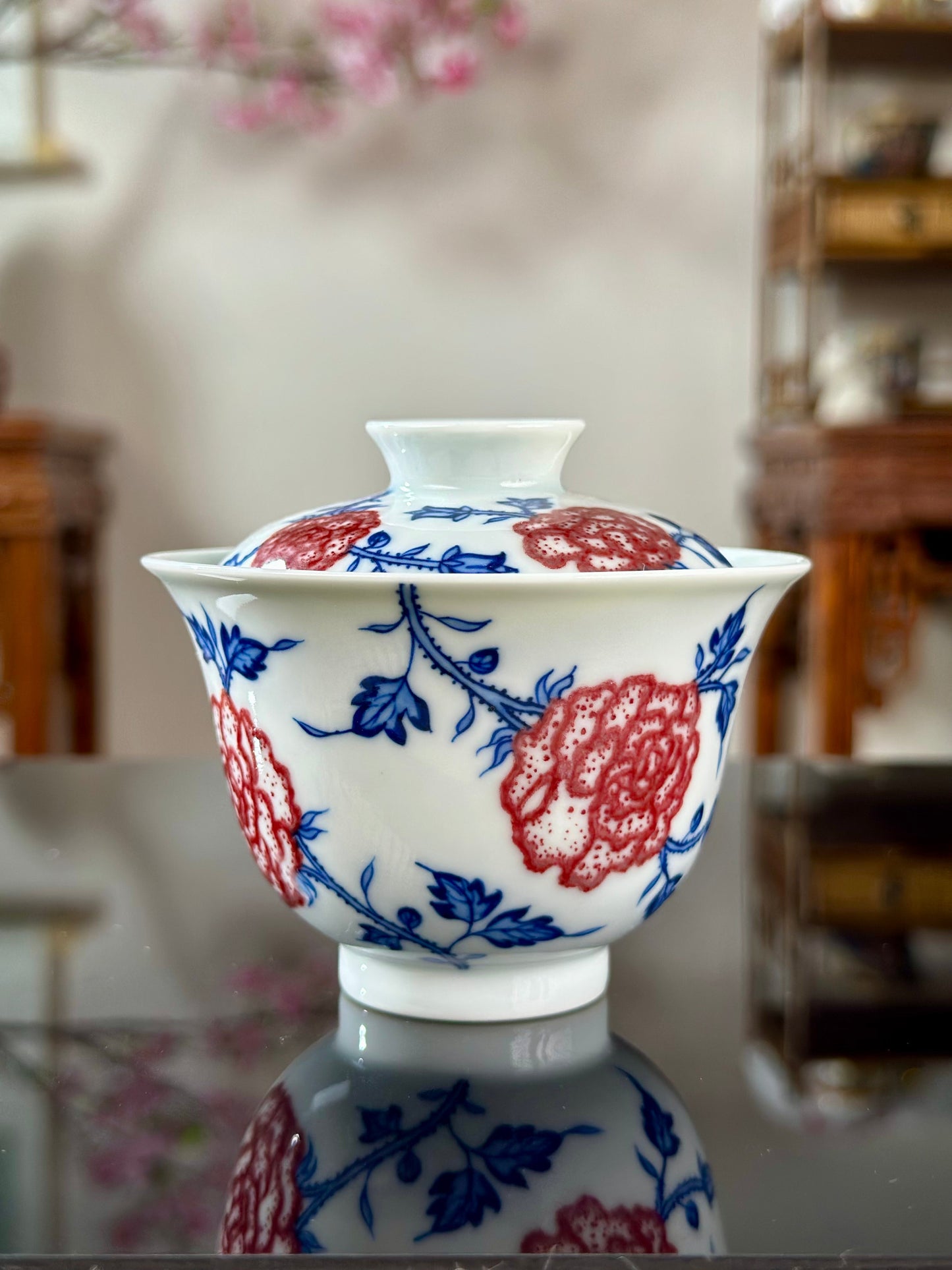 Hand Painted Chinese Landscape Blue and White Porcelain Underglaze Red Porecelain Teacup Jingdezhen Master Ceramic Artwork