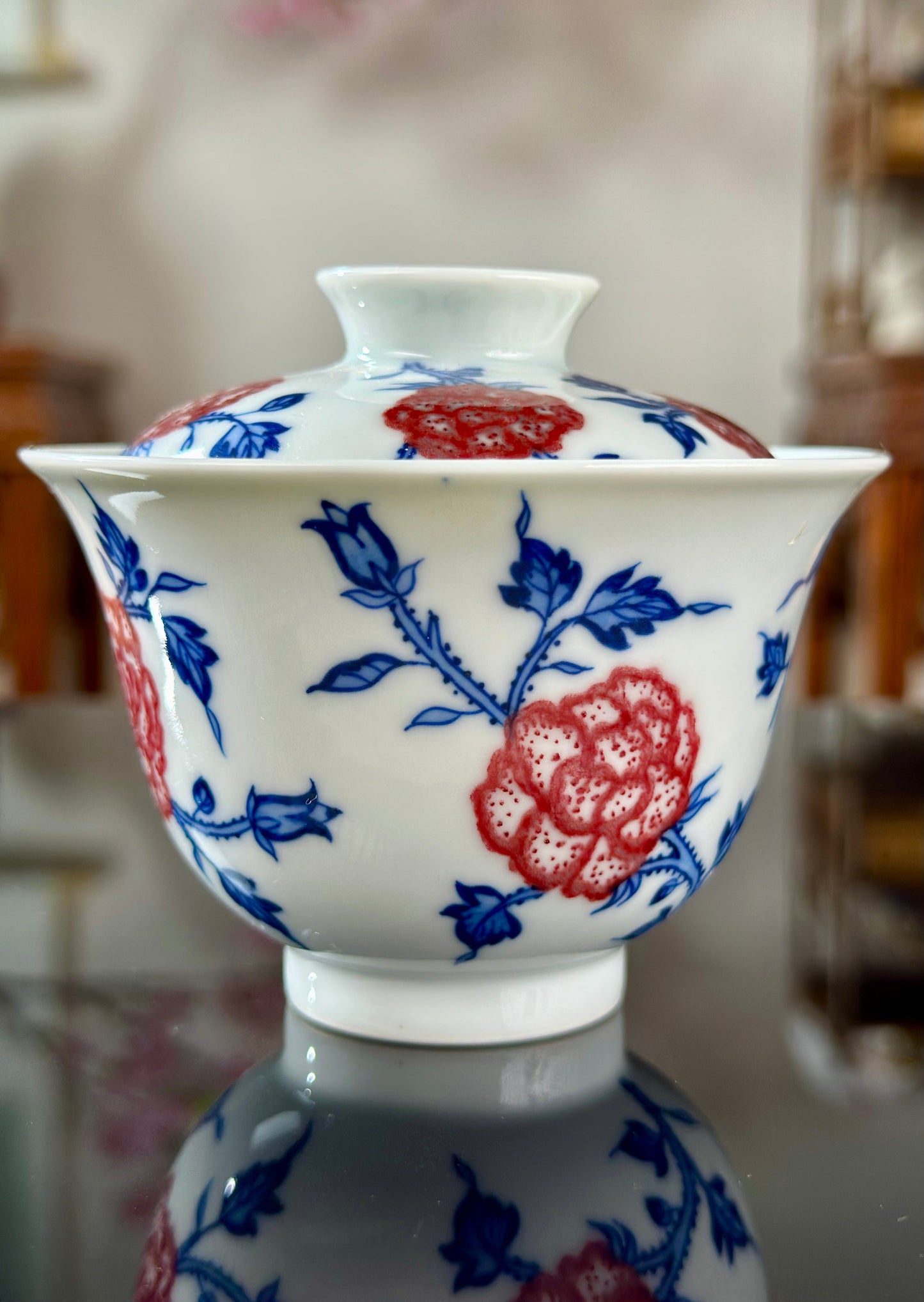 Hand Painted Chinese Landscape Blue and White Porcelain Underglaze Red Porecelain Teacup Jingdezhen Master Ceramic Artwork