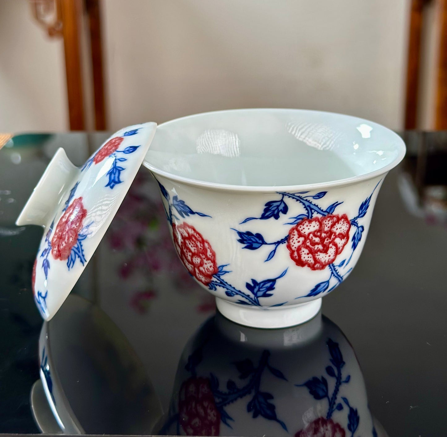 Hand Painted Chinese Landscape Blue and White Porcelain Underglaze Red Porecelain Teacup Jingdezhen Master Ceramic Artwork