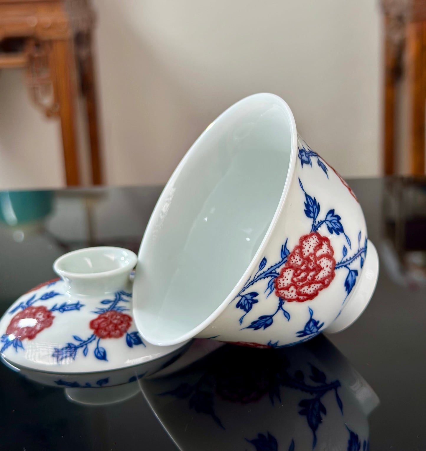 Hand Painted Chinese Landscape Blue and White Porcelain Underglaze Red Porecelain Teacup Jingdezhen Master Ceramic Artwork
