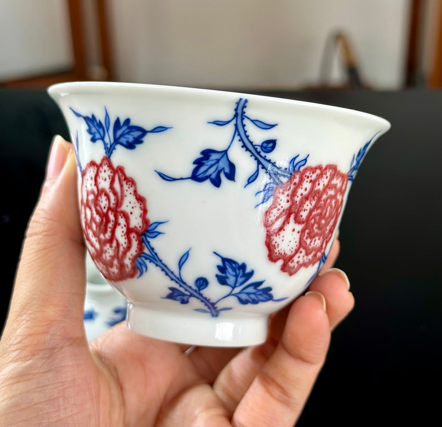 Hand Painted Chinese Landscape Blue and White Porcelain Underglaze Red Porecelain Teacup Jingdezhen Master Ceramic Artwork