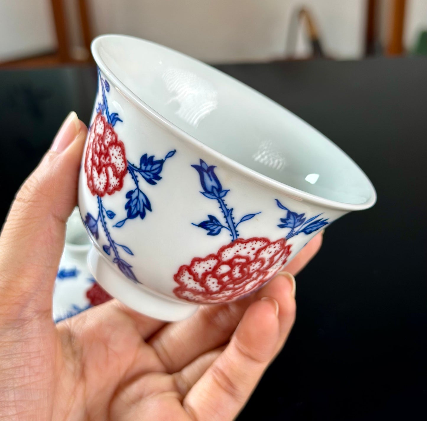 Hand Painted Chinese Landscape Blue and White Porcelain Underglaze Red Porecelain Teacup Jingdezhen Master Ceramic Artwork