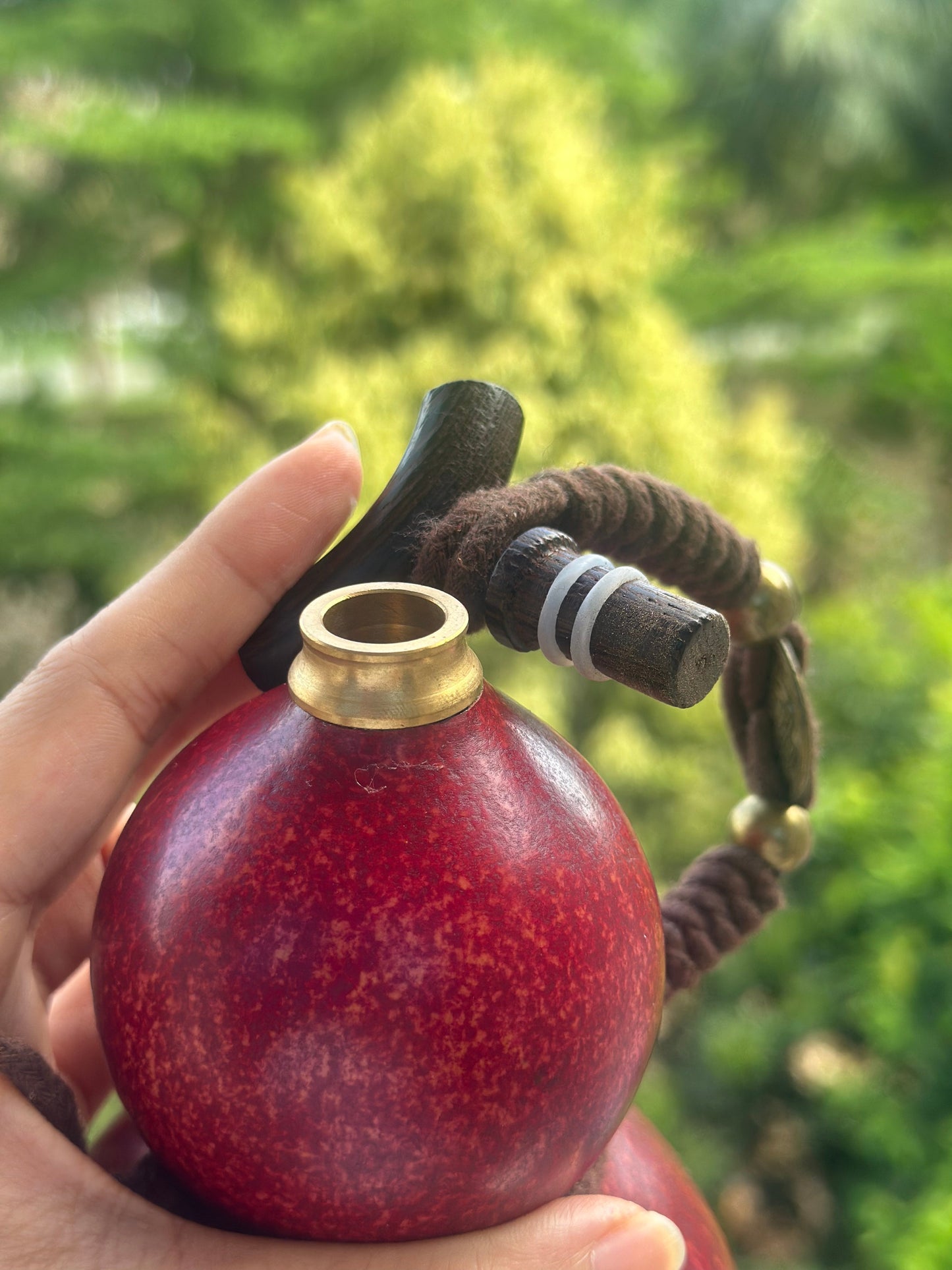 Hand dyed Woody Green Chinese Fengshui Ornament Lacquerware Hulu Natural Gourd Water Tea Container Classical Home Decor