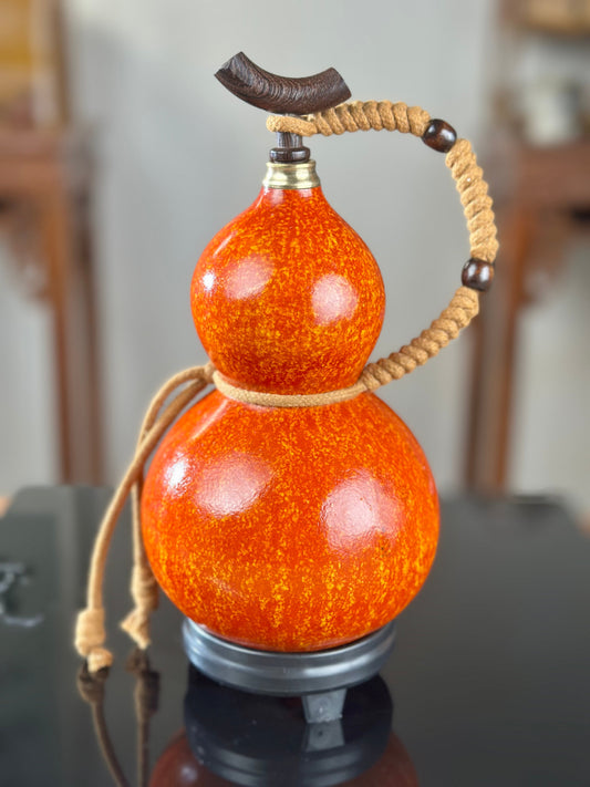 Hand dyed Orange Chinese Lacquerware Hulu Natural Gourd Water Tea Container Classical Home Decor
