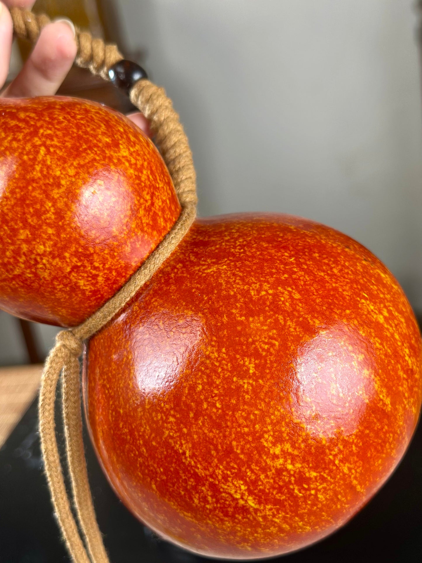 Hand dyed Orange Chinese Lacquerware Hulu Natural Gourd Water Tea Container Classical Home Decor