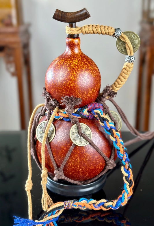 Hand dyed Brown Chinese Lacquerware Hulu Natural Gourd Water Tea Container Classical Home Decor