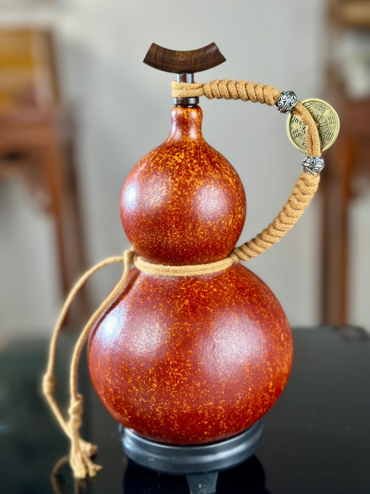 Hand dyed Brown Chinese Lacquerware Hulu Natural Gourd Water Tea Container Classical Home Decor
