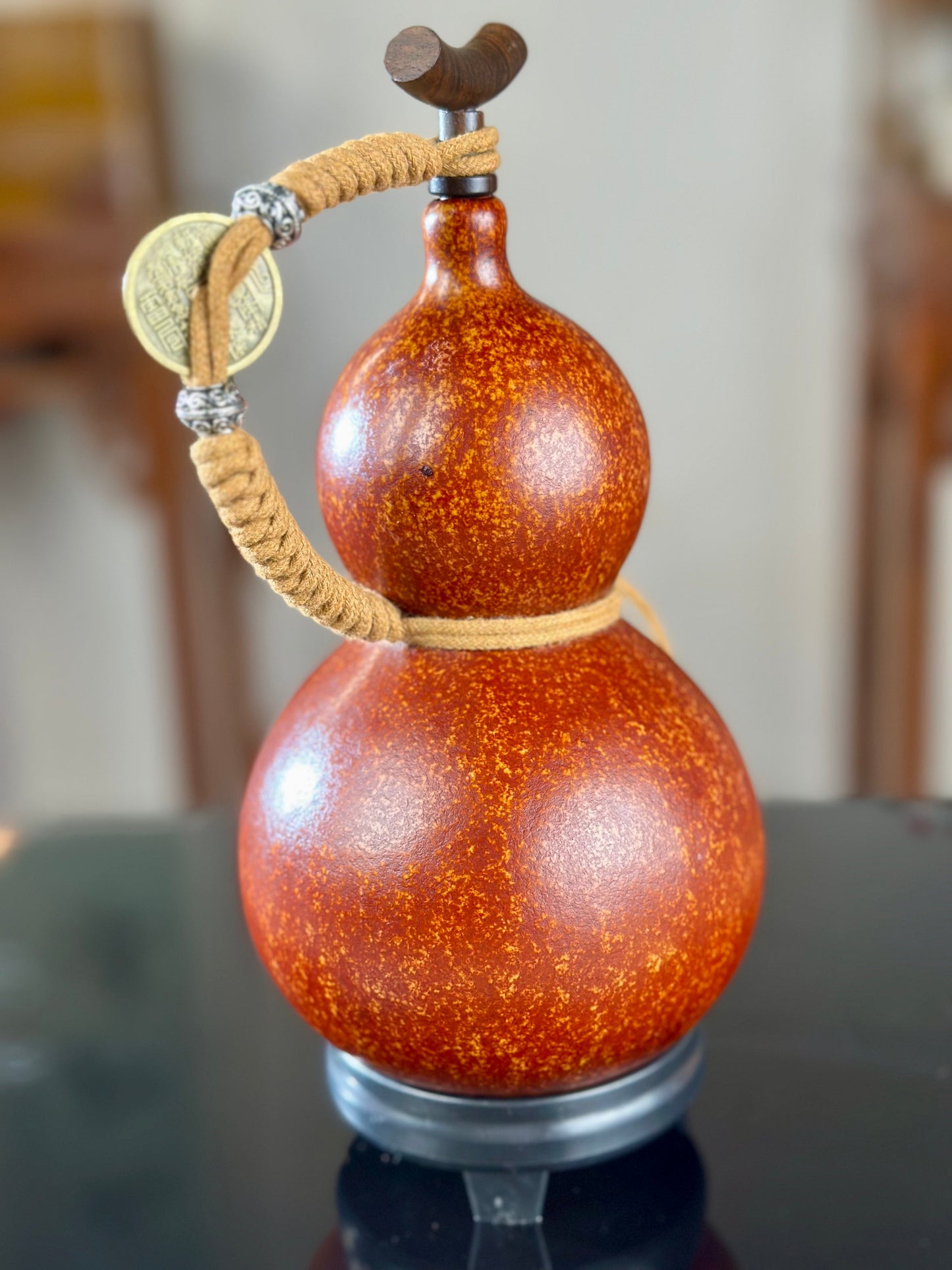 Hand dyed Brown Chinese Lacquerware Hulu Natural Gourd Water Tea Container Classical Home Decor