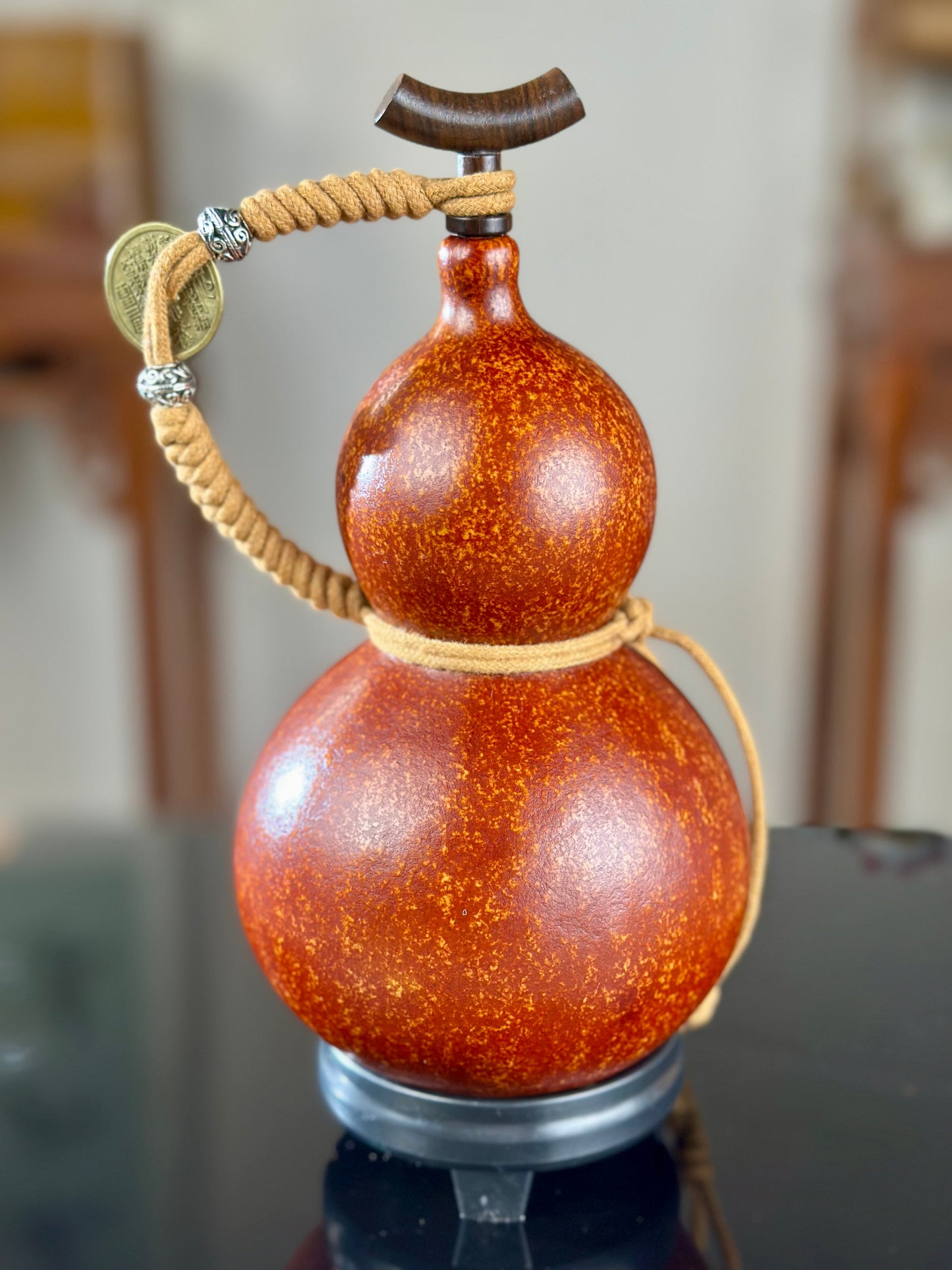 Hand dyed Brown Chinese Lacquerware Hulu Natural Gourd Water Tea Container Classical Home Decor